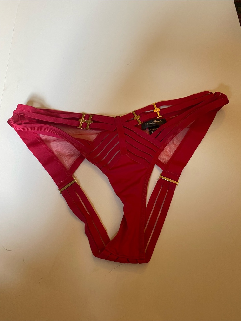 LINDA C Red 4-Piece Lingerie Set: Bra + Brief + Suspender/Garter Belt / 34D-L-L - Picture 11 of 14
